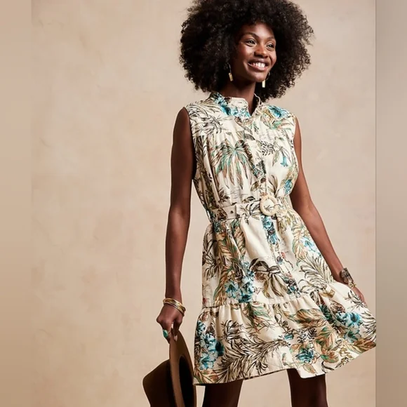 banana republic linen flounce dress David Jones Banana Republic Linen Sleeveless Flounce Hem Mini Dress in Jungle Green, Size XS